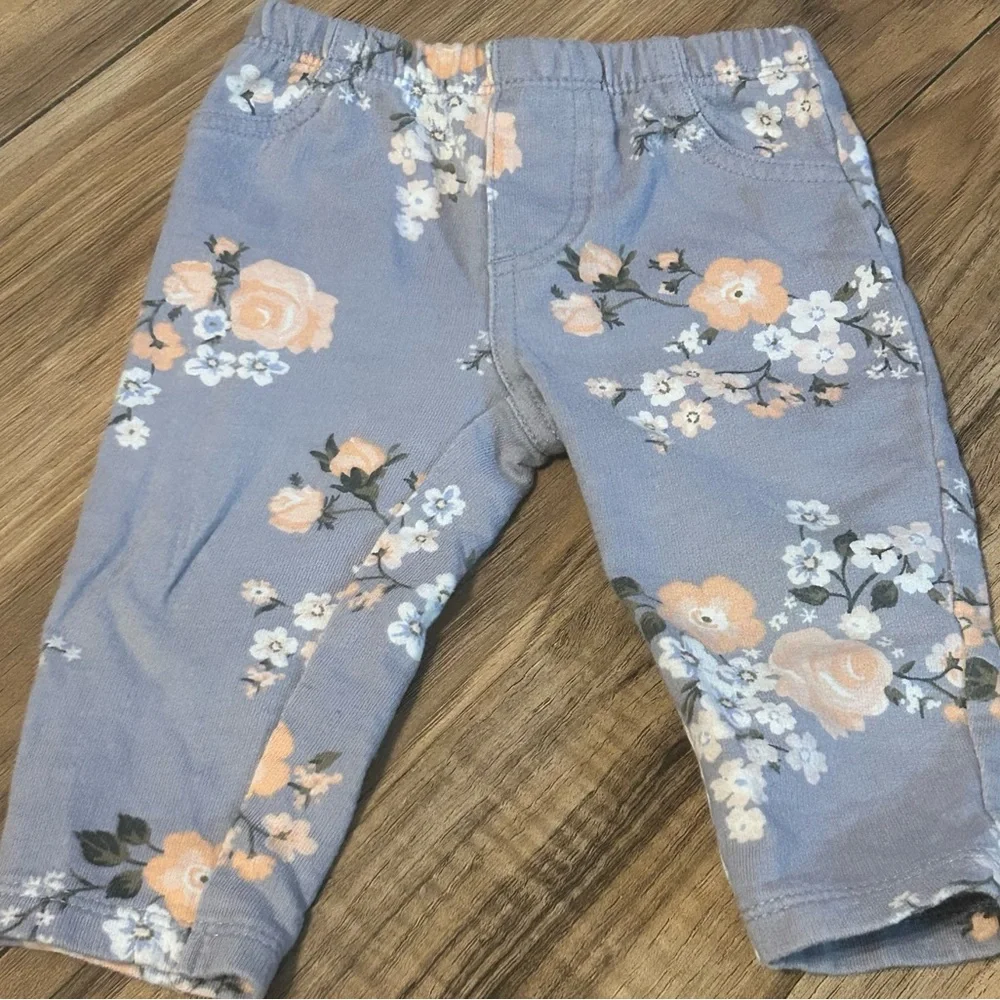 Carters Floral‎ Print Baby Pants Blue Peach Rose Flowers 6 Months